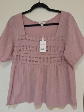 Lucky Brand Top, Medium.  Square Neck, Eyelet  Blouse